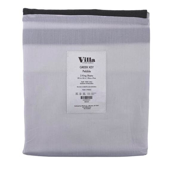 Villa Noble Excellence Greek Key Pebble Boarder Pillow Sham Set Gray White King - Picture 3 of 4